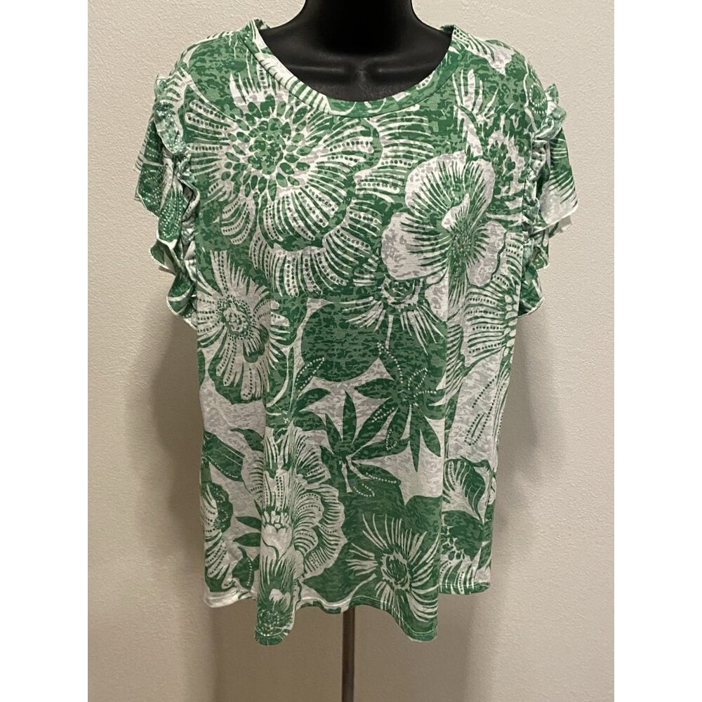 Cato est 1946 Women Size XL Blouse Short Sleeve Keyhole Ruffle
